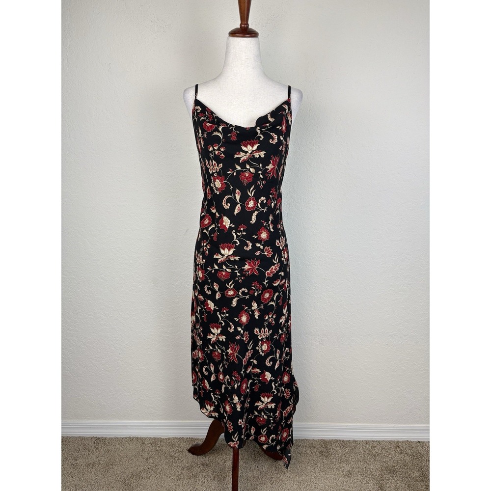 Y2K Size 12 Maxi Slip Dress Asymmetric Cowl Neck Fairy Grunge 90s Floral Boho